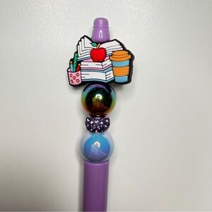 Handmade Book Lover/teacher Beadable Pen, Mystery Stickers